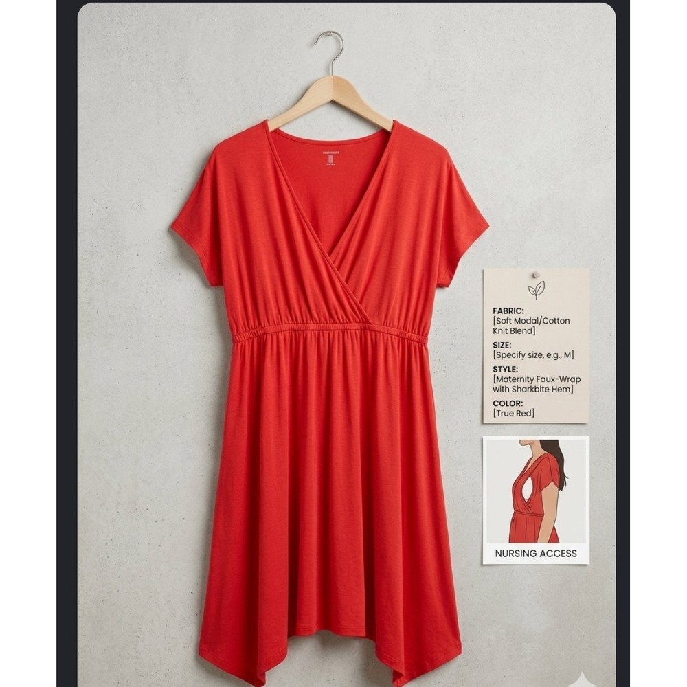 Amazon Essentials Maternity Nursing Faux Wrap Sharkbite Hem Dress Red XXL